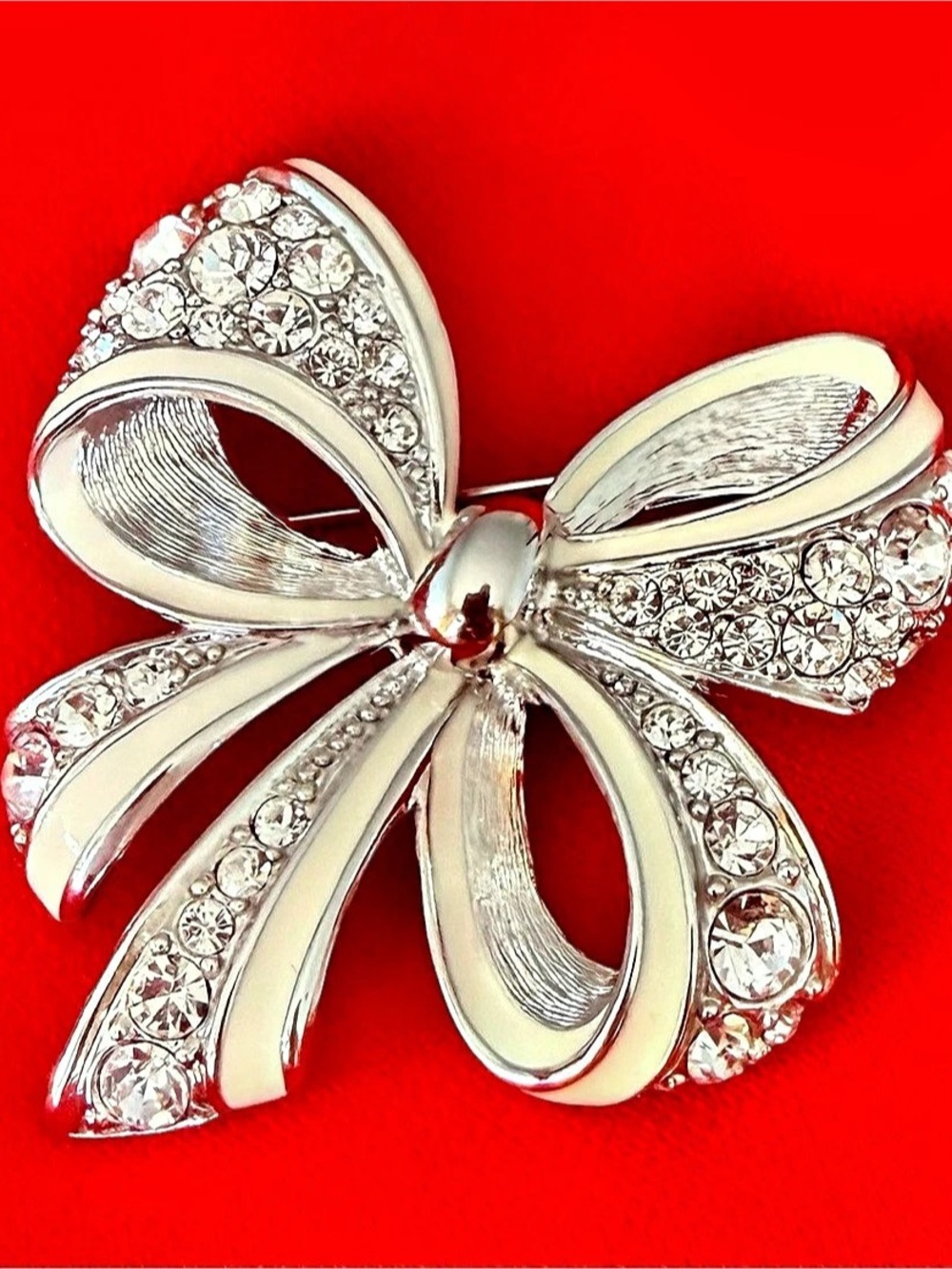 Nolan Miller Enamel Rhinestone Bow Brooch Pin - NWOT W/Box